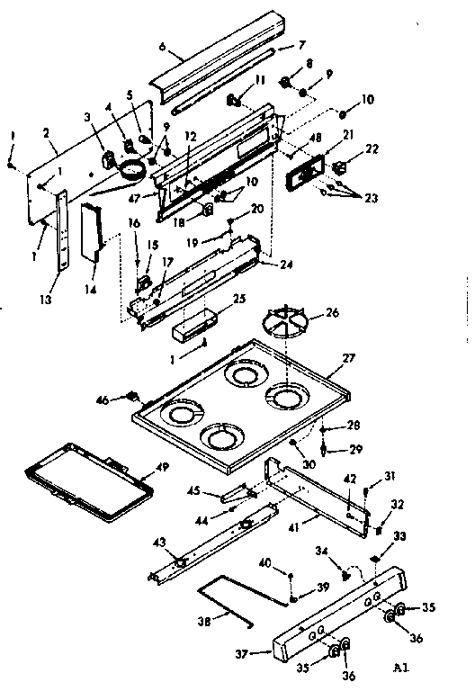 Kenmore 6477147101 backguard and main top section diagram
