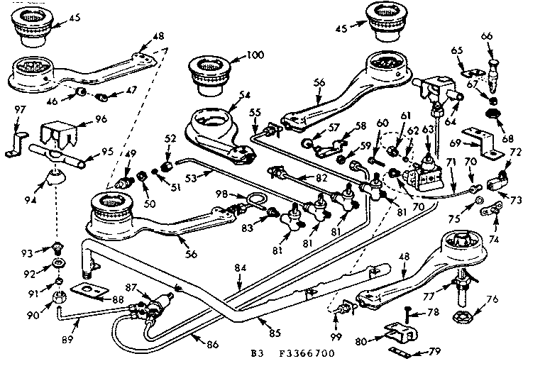 Kenmore 1033366760 burner section diagram