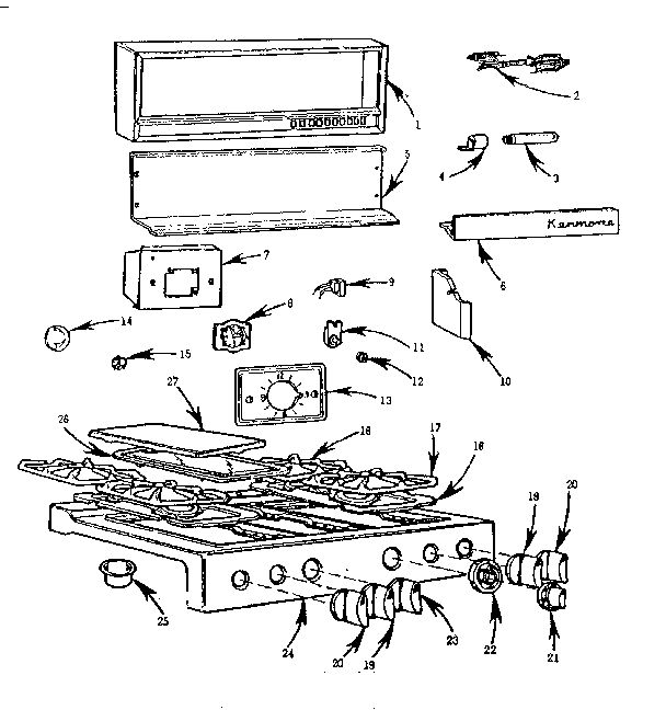 Kenmore 103716610 backguard and main top diagram