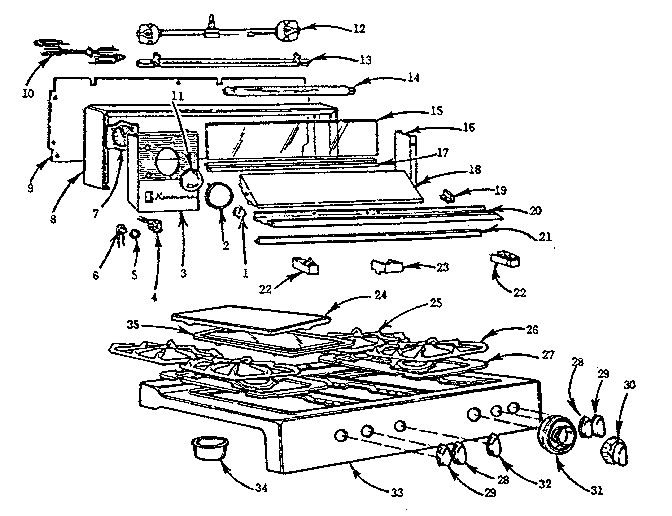 Kenmore 103720610 backguard and main top diagram