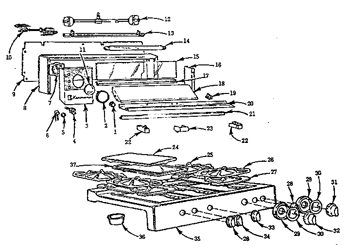 Kenmore 103726610 backguard and maintop diagram