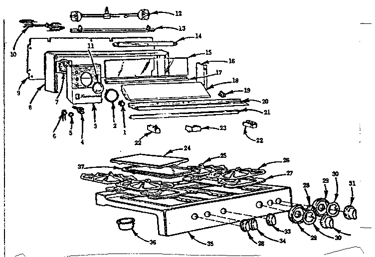 Kenmore 103726611 backguard and maintop diagram