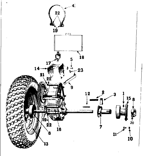 Craftsman 91757560 hubs, wheels, and fuel tank assembly diagram