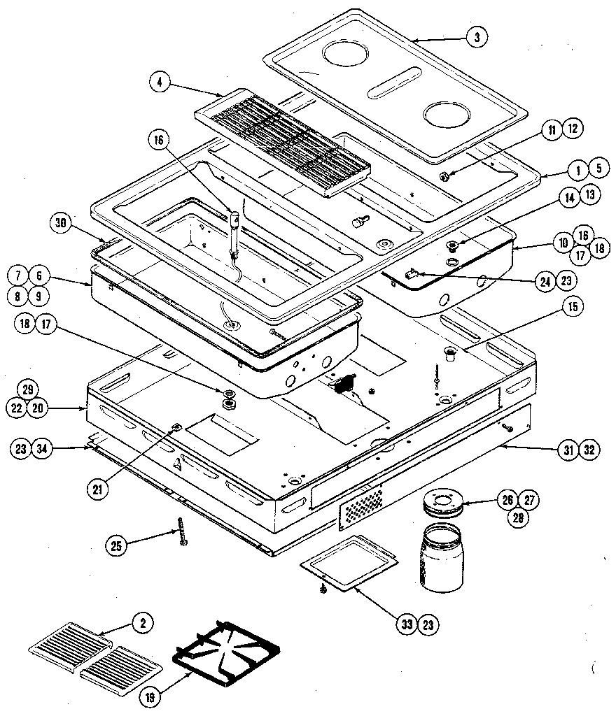 Kenmore 12302(1988) top/burner box assembly diagram