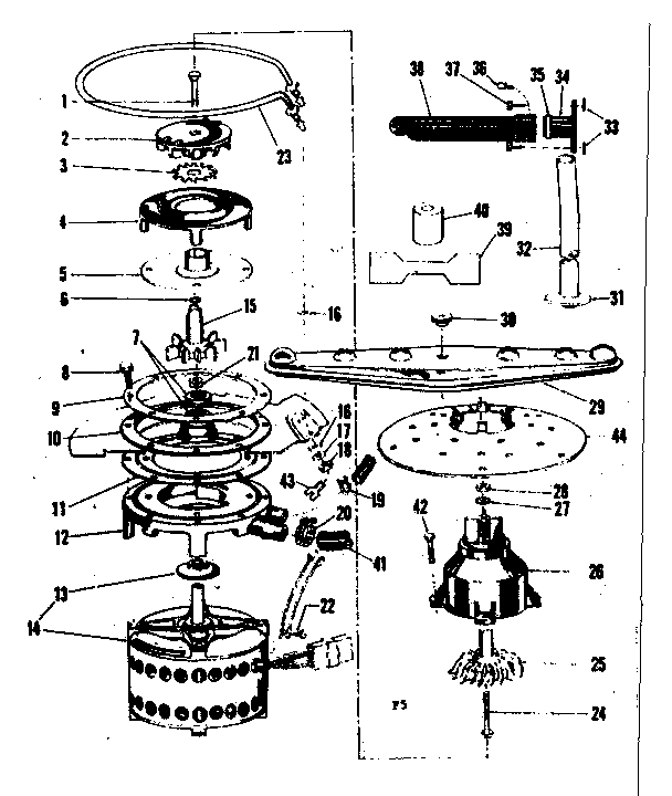 Kenmore 58771090 motor, heater, and spray arm diagram