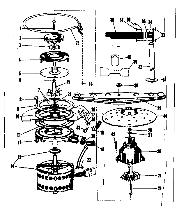 Kenmore 58771091 motor, heater, and spray arm diagram