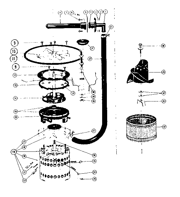 Kenmore 58765510 motor heater, and impeller details diagram
