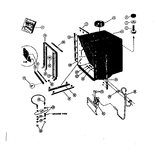 Kenmore 58764730 tub and heater assembly diagram