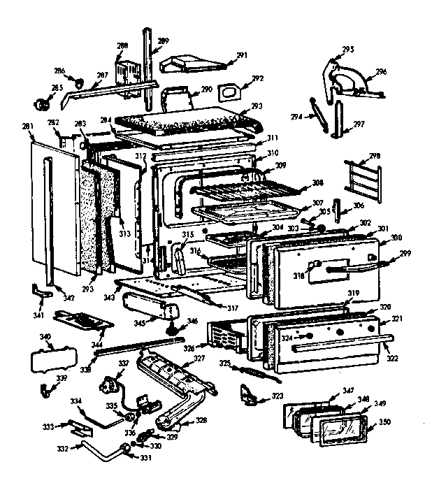 Kenmore 1037885904 lower oven and burner section diagram