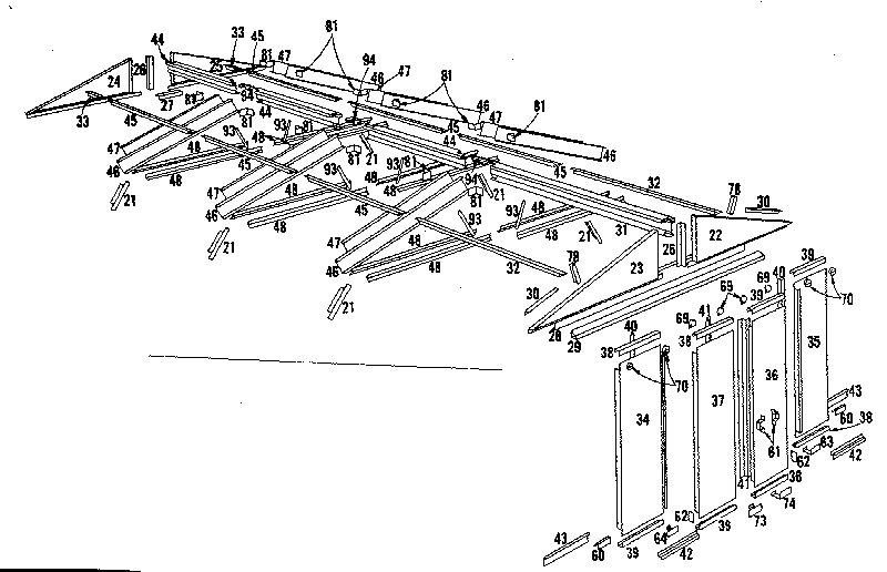 Sears 69660849 roof support and door assembly diagram