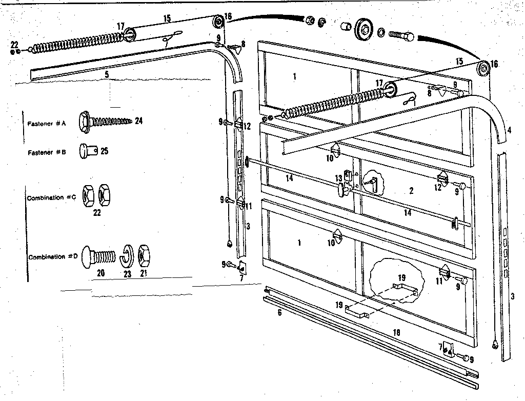 Sears 69660892 roll-up door + fastener system diagram