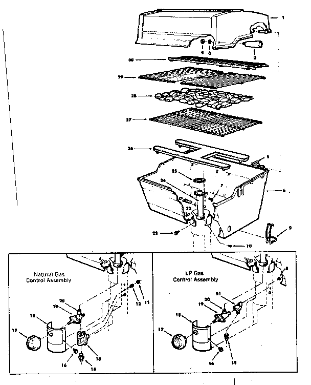 Kenmore 25822449 grill and burner section diagram