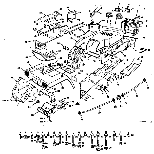 Craftsman 917253715-1980 chassis, fender and dashboard diagram