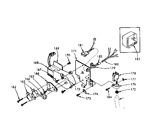 Kenmore 625348503 motor, bracket, and pressure switch diagram