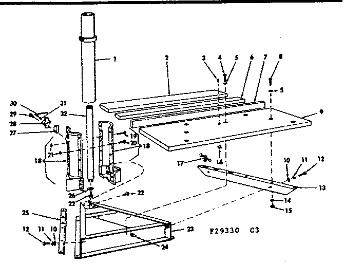 Craftsman 11329330 rip fence and base assembly diagram