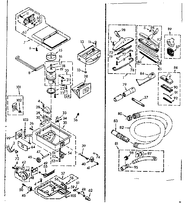 Kenmore 11629903 vacuum cleaner and attachment parts diagram
