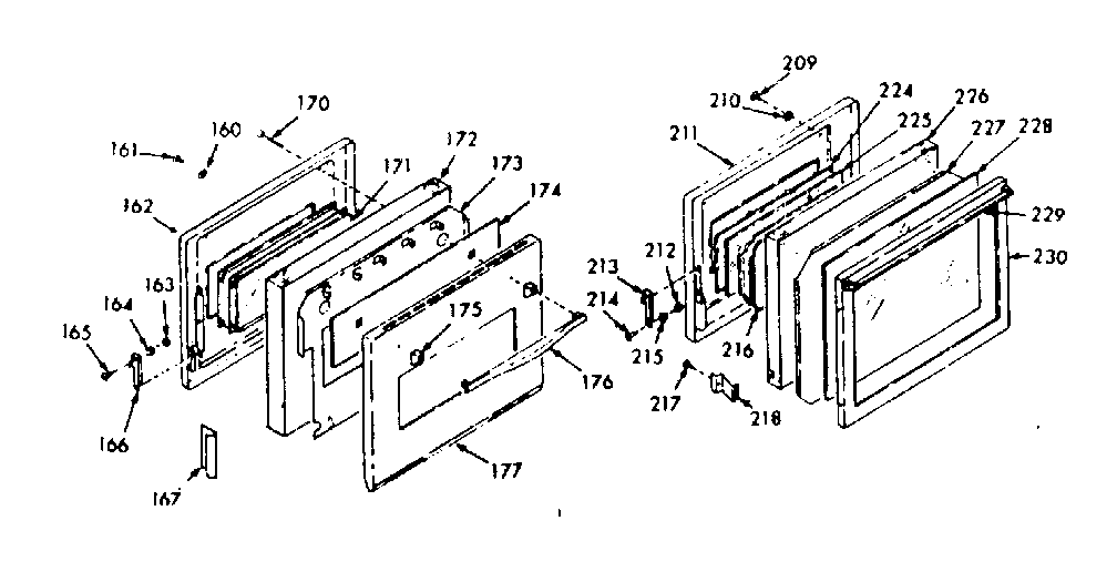 Kenmore 1033277021 upper and lower oven door section & full glass door diagram