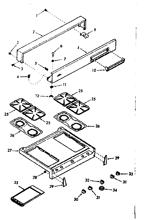 Kenmore 1036037000 backguard and main top section diagram