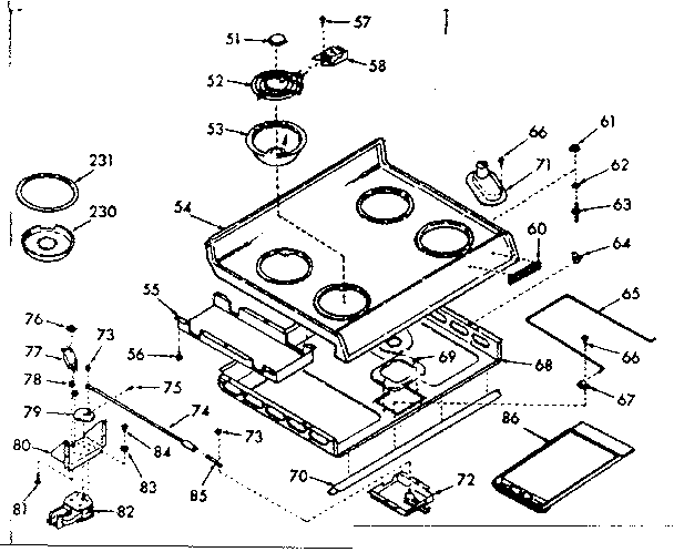 Kenmore 1039317100 main top section, pan and ring kit diagram