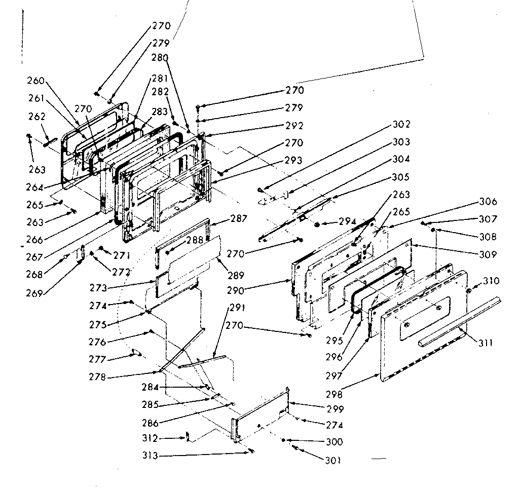 Kenmore 1039377061 oven door section diagram