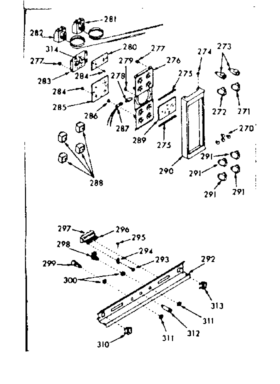 Kenmore 1039767021 upper & lower control panel section diagram