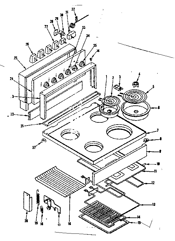 Kenmore 1199067022 main top and backguard section diagram