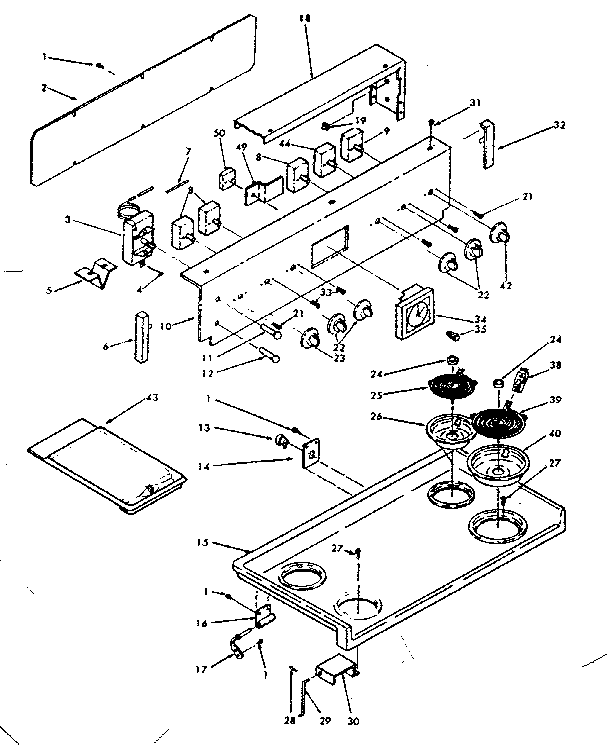 Kenmore 6289107100 backguard and cooktop assembly diagram