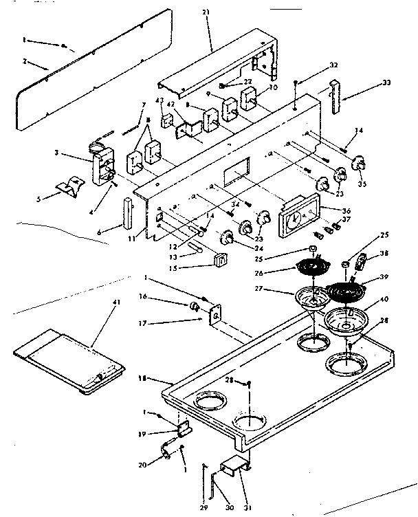 Kenmore 6289137120 backguard and cooktop assembly diagram