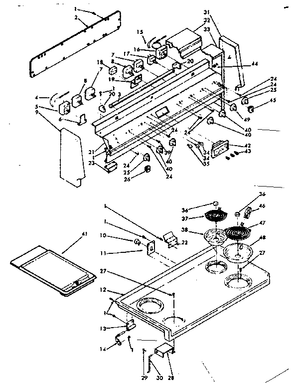 Kenmore 6289447160 backguard and cooktop assembly diagram