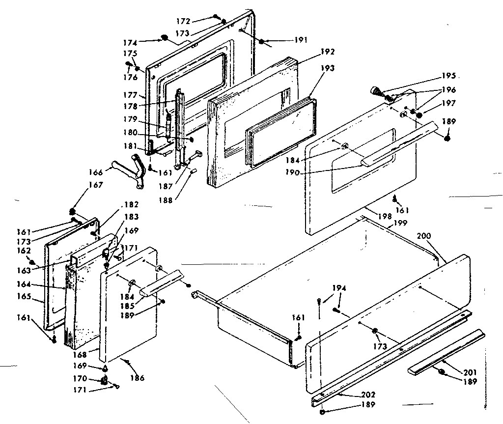 Kenmore 6289447160 doors and drawer diagram