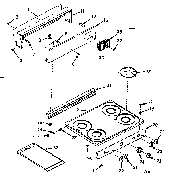 Kenmore 6477127024 backguard and main top section diagram