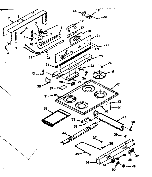 Kenmore 6477167060 backguard and main top section diagram