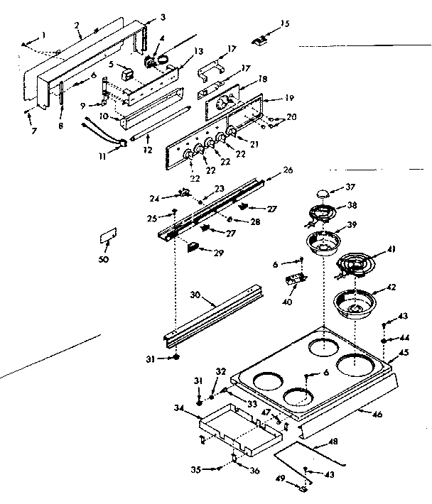 Kenmore 6479157022 backguard & main top section diagram
