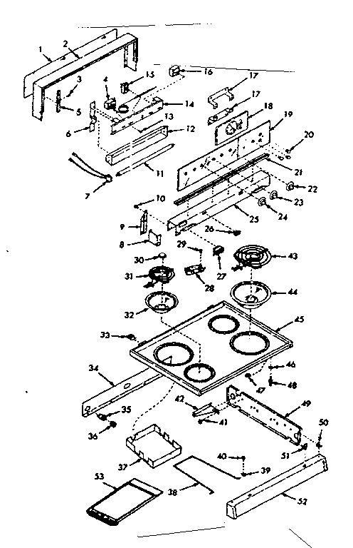 Kenmore 6479167000 backguard and main top section diagram