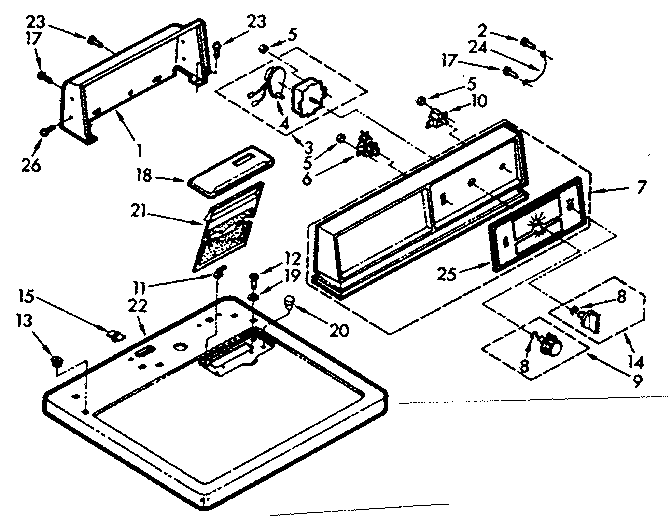 Kenmore 1107007601 top and console assembly diagram