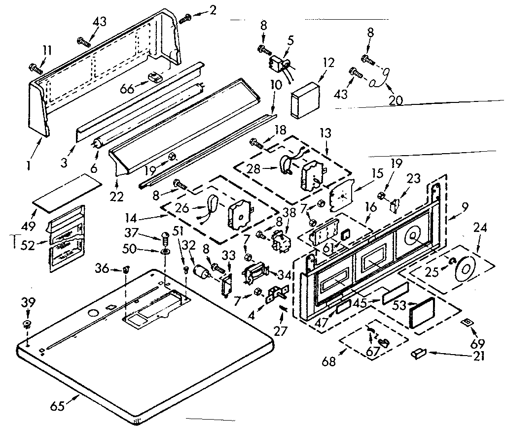 Kenmore 1107007801 top and console assembly diagram