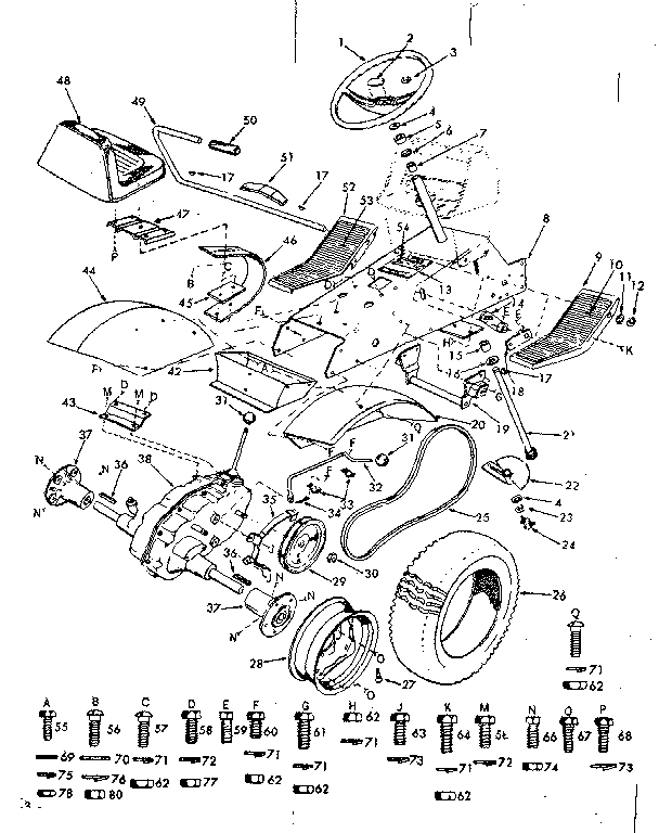 Craftsman 91725201 steering and rear  axle diagram
