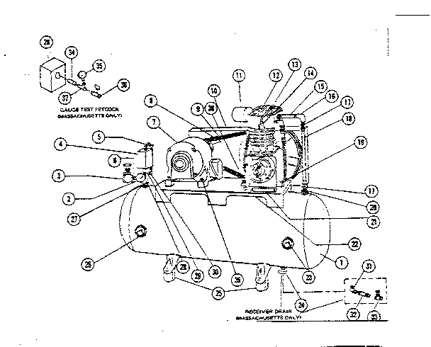 Craftsman 10217315 5 h.p. 2 stage 2 cylinder air compressors diagram