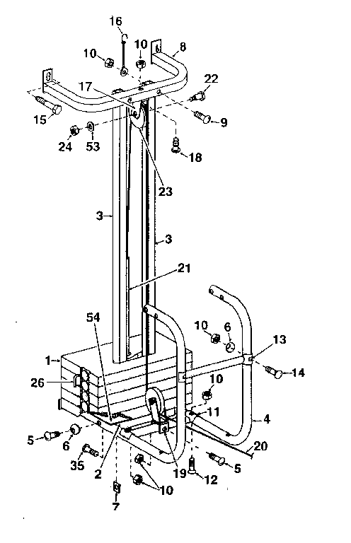 DP 3200-LEG LIFT/LEG CURL main support tube assembly diagram