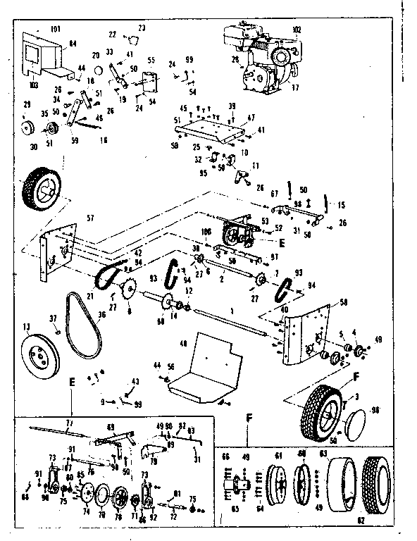 Craftsman 53682242 engine and wheel assembly diagram