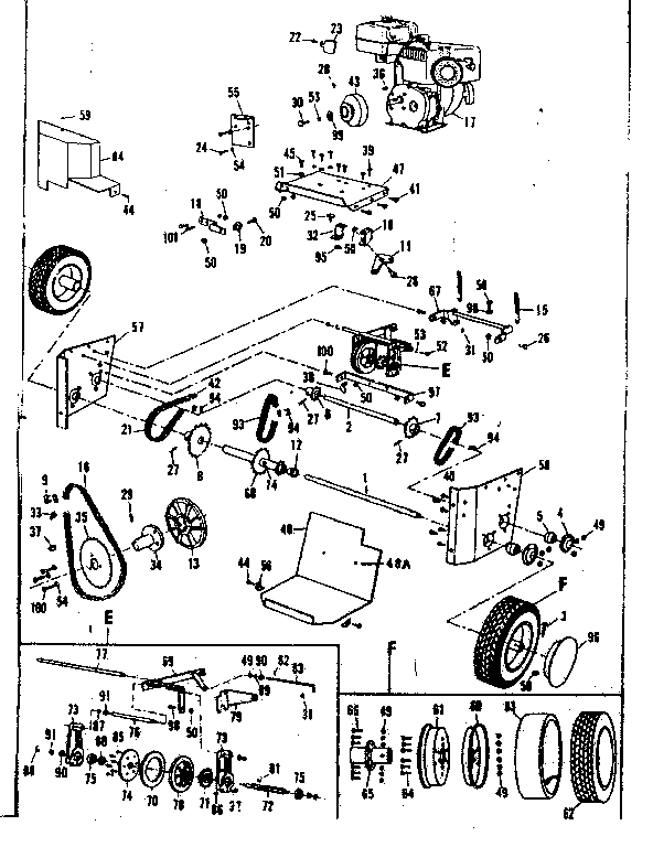 Craftsman 53682560 engine and wheel assembly diagram