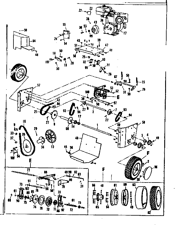 Craftsman 53682563 engine and wheel assembly diagram