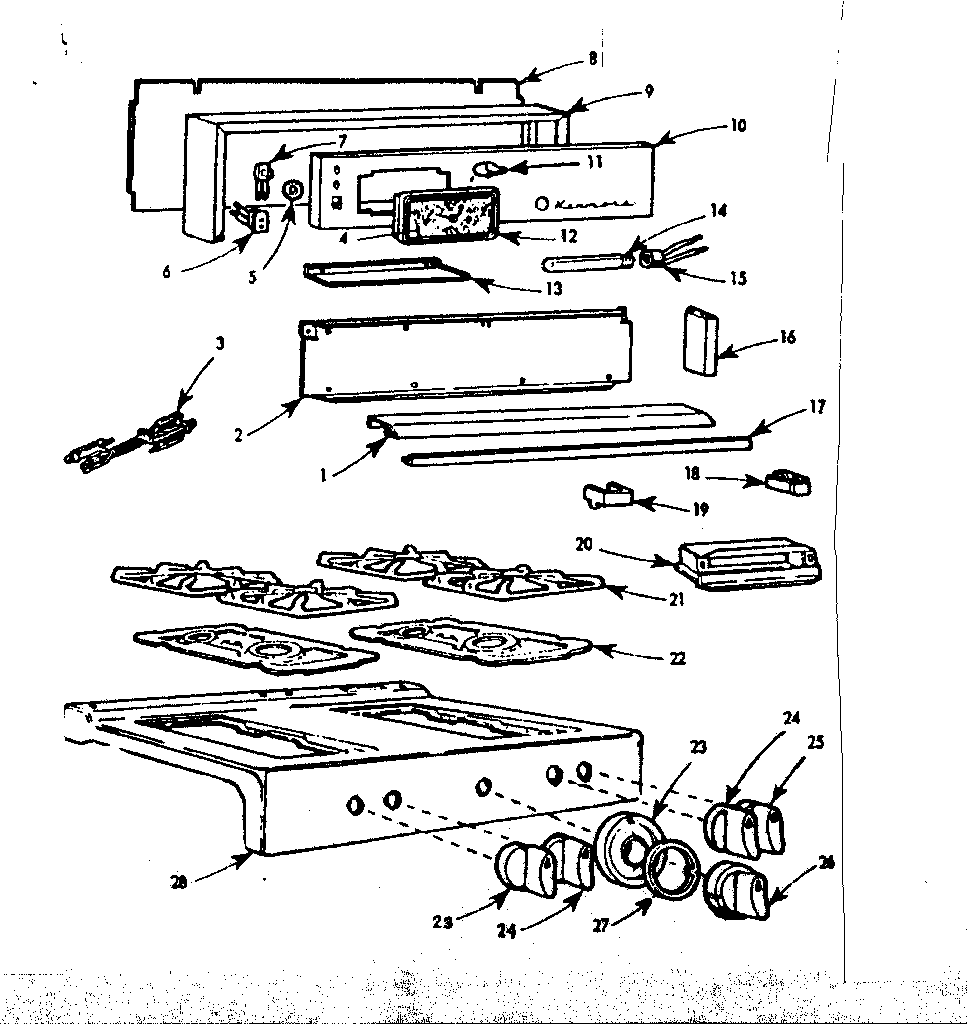 Kenmore 103714631 backguard & maintop diagram