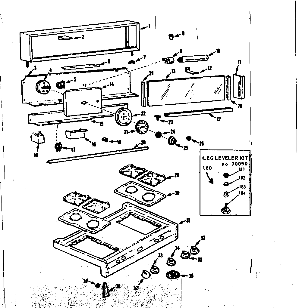 Kenmore 1037316602 backguard and maintop diagram