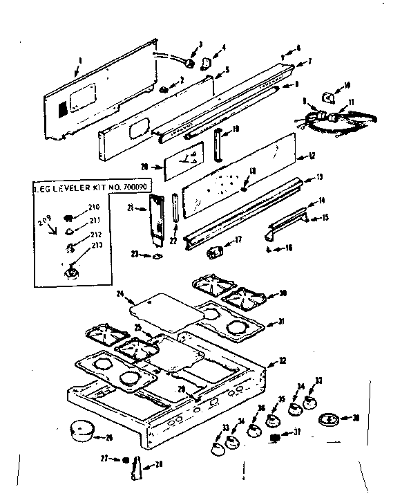 Kenmore 1037426642 backguard and main top diagram