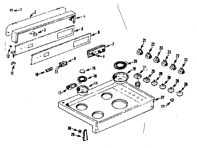 Kenmore 1039366701 backguard and main top section diagram