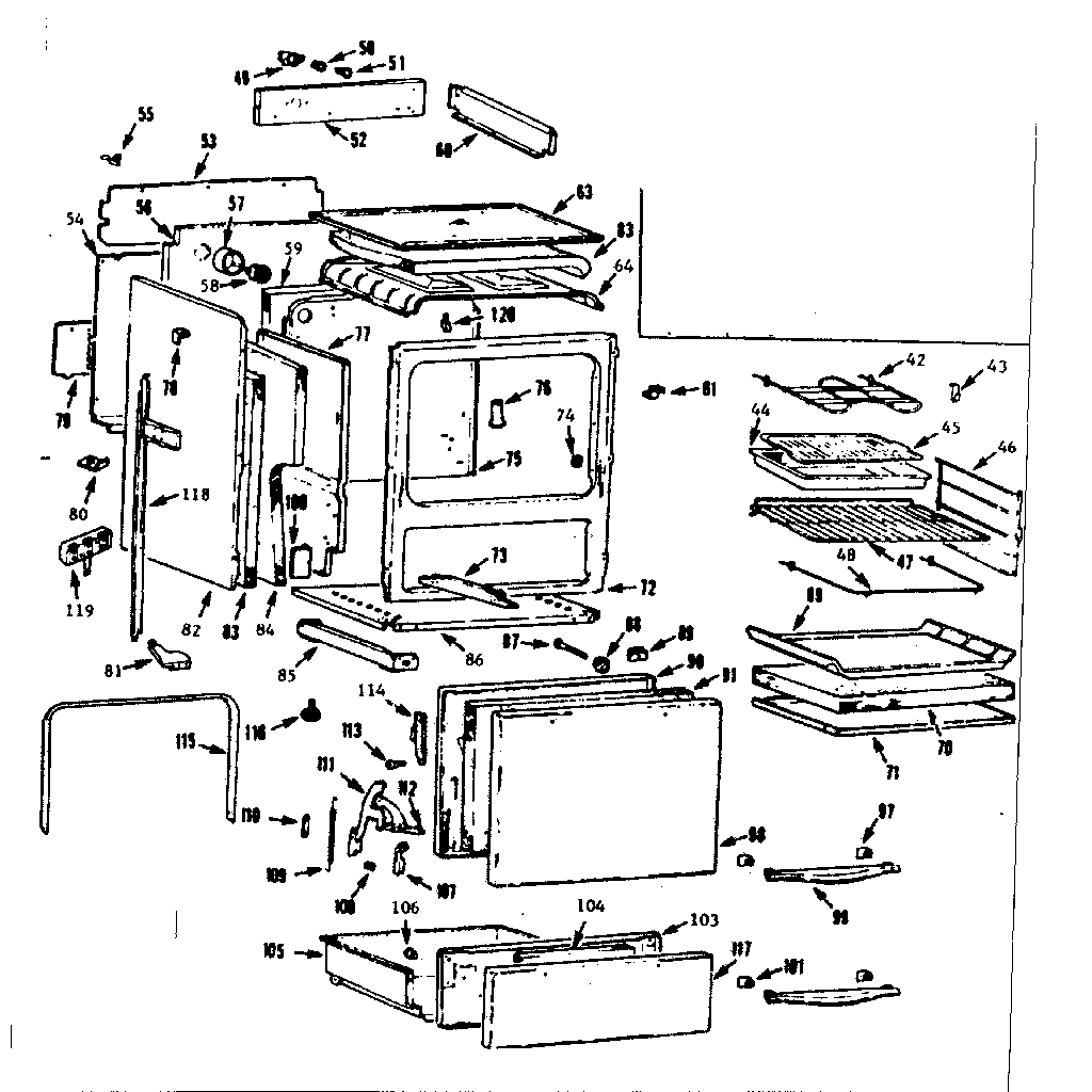 Kenmore 1039366701 body and oven element diagram