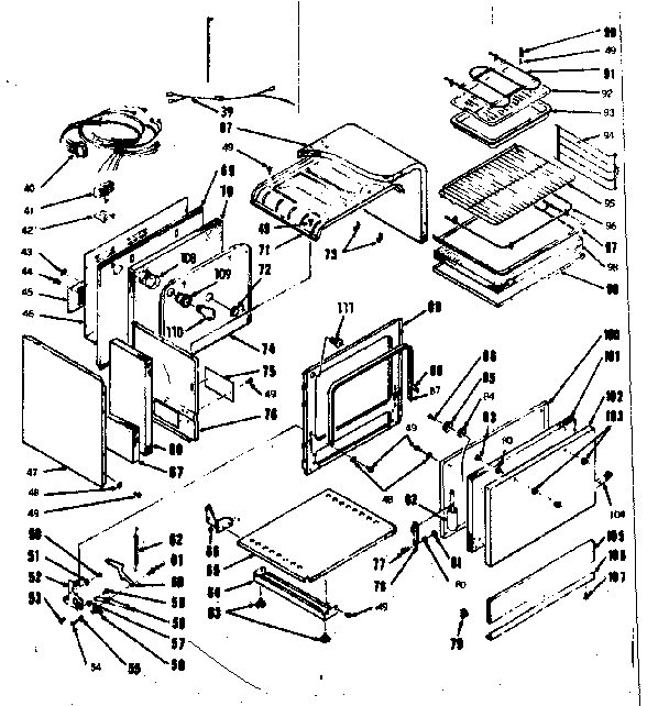 Kenmore 1039806701 lower oven body section diagram