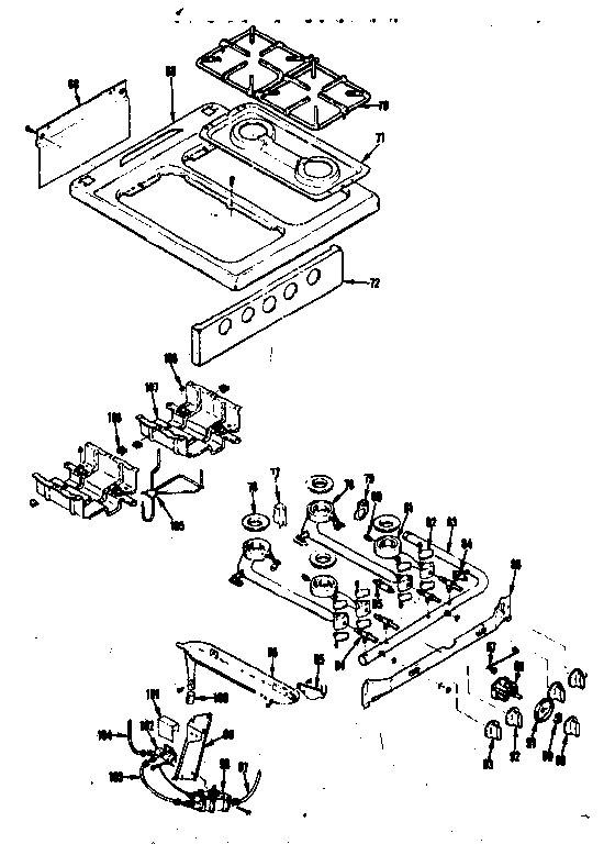 Kenmore 1197226700 top burner section diagram