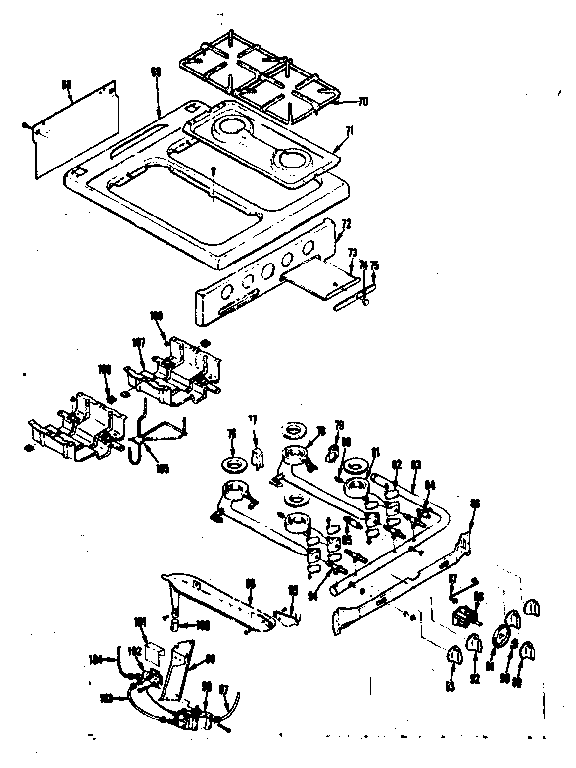 Kenmore 1197266700 top burner section diagram